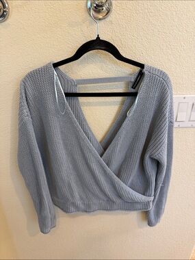 moon & madison Pale Blue  Wrap V-Neck Knit Sweater